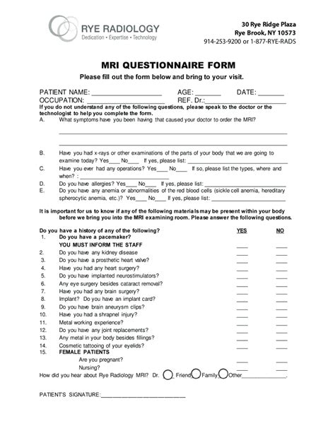 Radiology Mri Questionnaire Complete With Ease Airslate Signnow