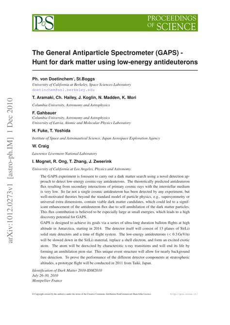 (PDF) The General Antiparticle Spectrometer (GAPS) - Hunt for dark matter using low-energy ...