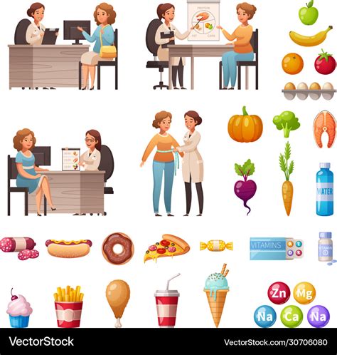 Nutritionist Dietitian Cartoon Set Royalty Free Vector Image