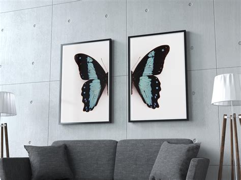 Blue Butterfly Print Diptych Set Split Poster Gothic Home Etsy