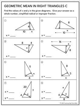 Geometry Altitude on Hypotenuse or Mean Proportional Theorem Practice Problems