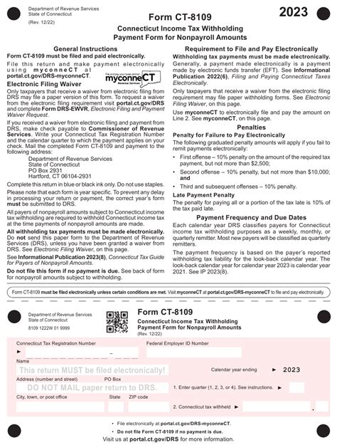 Form Ct 8109 Download Printable Pdf Or Fill Online Connecticut Income Tax Withholding Payment