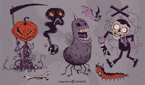 Creepy Halloween Creatures Hand Drawn Pack Vector Download