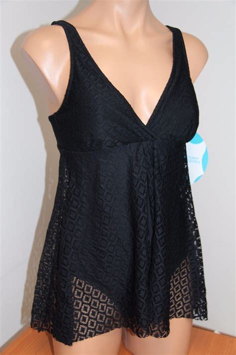 New Swim Solutions Swimsuit 1 One Piece Size 8 Crochet Flyaway Swimdress Blk Ebay