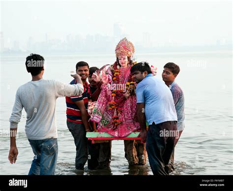 The Image Of Durga Idol Immersion Was Taken In Mumbai Chowpatty India