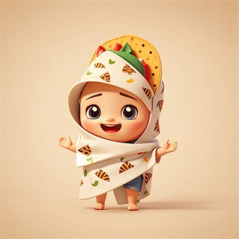 Premium Photo Cute Burrito Waving Hand Cartoon Vector Icon