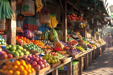 Premium Photo Vibrant Market Stalls Full Of Exotic Fruits