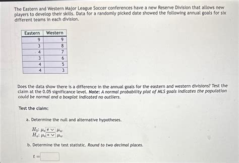 Solved The Eastern and Western Major League Soccer | Chegg.com