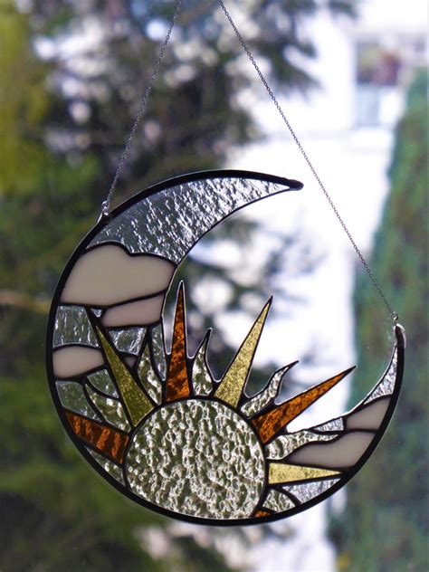 Stained Glass Sun Moon Suncatcher Stained Glass Window Etsy