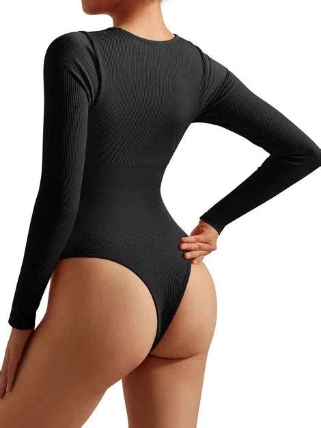 Ribbed Cutout Bodysuit Long Sleeve Suuksess