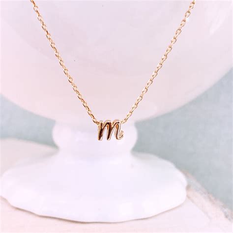 Tiny Gold Cursive Initial Necklace Tiny Letter Necklace Etsy