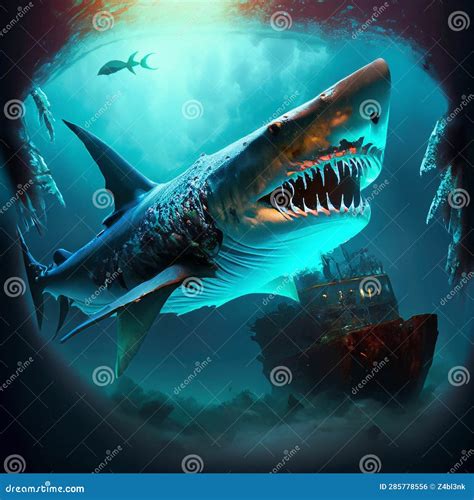 Ghost Shark with Big Sharp Teeth Under the Sea Stock Illustration - Illustration of animal, deep ...