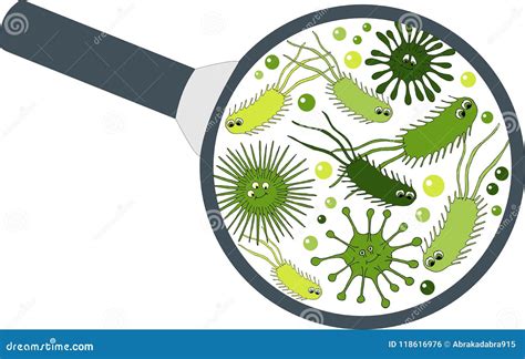 Microorganismo Bacteriano En Una Lupa Bacterias Y Gérmenes Sistema Colorido Microorganismos