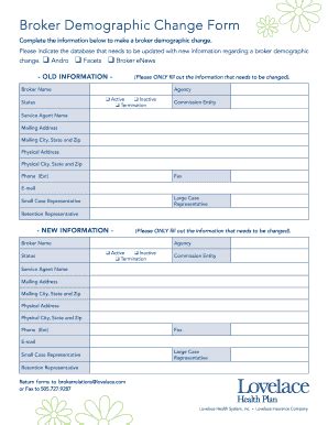 Fillable Online Broker Demographic Change Form Lovelace Health Plan