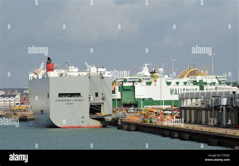 Port Of Southampton England Roro Cargo Ships Loading And Unloading