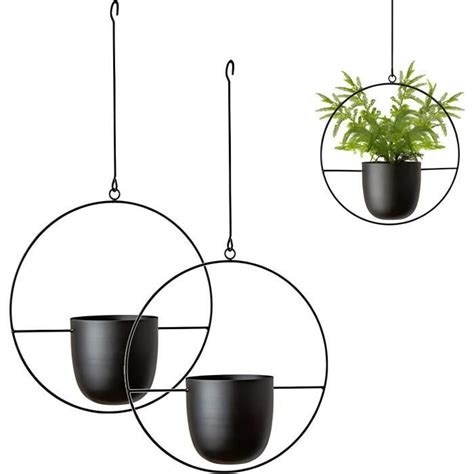 Ensemble De Pots De Fleurs Suspendus En M Tal Noir Suspendus