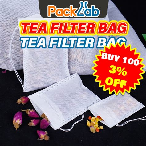 Packlab 100pcs Tea Filter Bag 茶袋 Uncang Teh Kosong With Drawstring 茶包 Uncang Teh Tea Filter 100