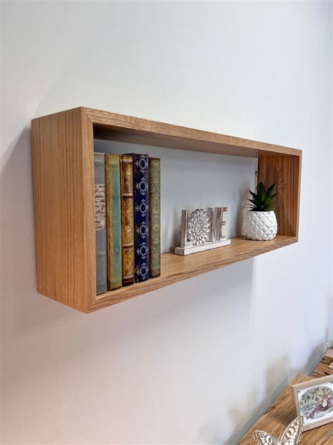 Solid Oak Box Shelves Customizable Wall Décor Wood Shelf Book Nook Mid ...