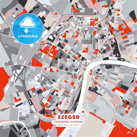 Szeged, Csongrád, Hungary - modern street map poster template with gray ...