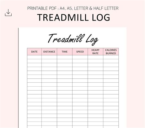 Treadmill Log Gym Tracker Printable Jogging Log Exercise Etsy