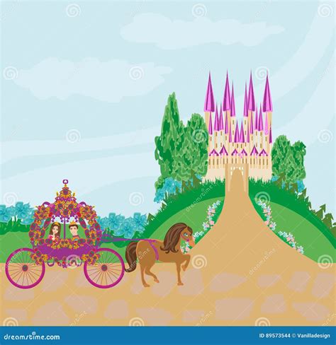 Prinzessin Mit Prinzen Im Wagen Vektor Abbildung Illustration Von