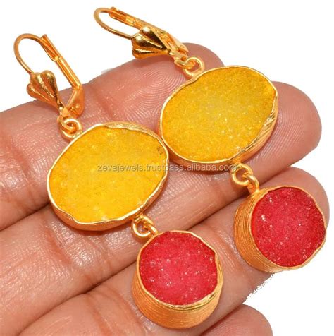 Latest Zeva Exquisite Natural Geode Druzy And Opalite Stone Earring Fashion Jewelry Wholesale