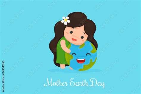 Cute Cartoon Mother Earth Shows Love For The World Stock Vector