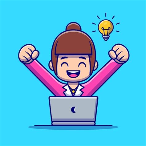 Premium Vector Happy Woman Employee With Laptop Cartoon People