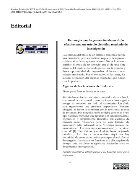 Pdf Estrategia Para La Generación De Un Título Efectivo Para Un Artículo Científico Resultado