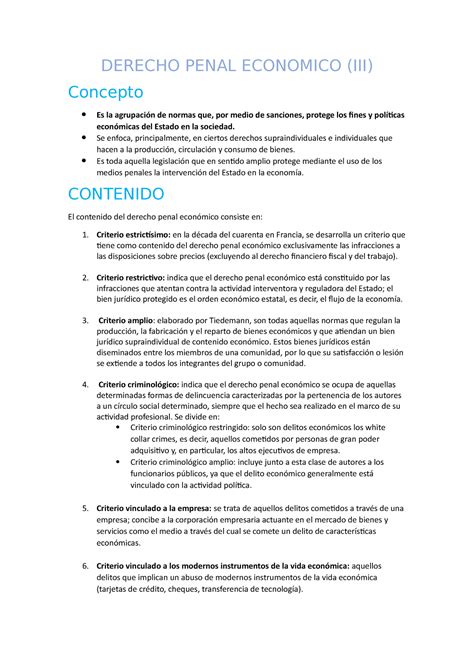 Derecho Penal Economico DERECHO PENAL ECONOMICO III Concepto Es La