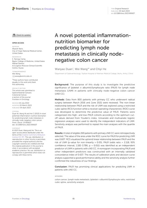 Pdf A Novel Potential Inflammation Nutrition Biomarker For Predicting