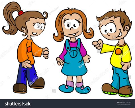 Cartoon Illustration Two Girls Boy Stock Vector Royalty Free