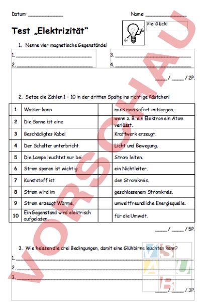 Arbeitsblatt Test Elektrizit T Physik Elektrizit T Magnetismus