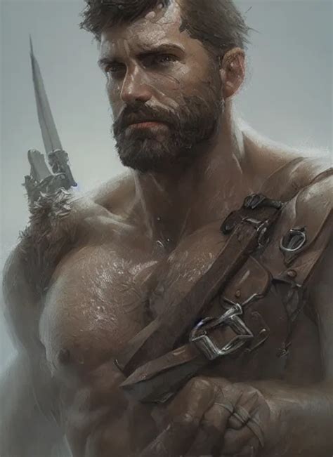 Portrait Of A Rugged Ranger Muscular Upper Body Stable Diffusion