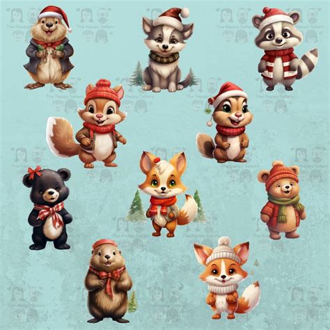 30 Forest Animals Christmas Clipart Pack INSTANT DOWNLOAD - Etsy