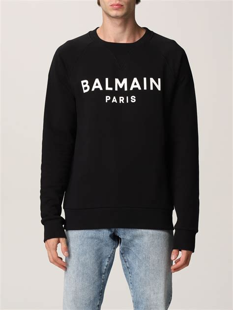 Balmain Cotton Sweatshirt With Logo Black Balmain Sweatshirt