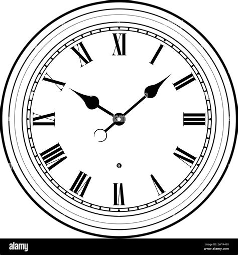 Simple Station Wall Clock With Roman Numerals Line Work Outline Black