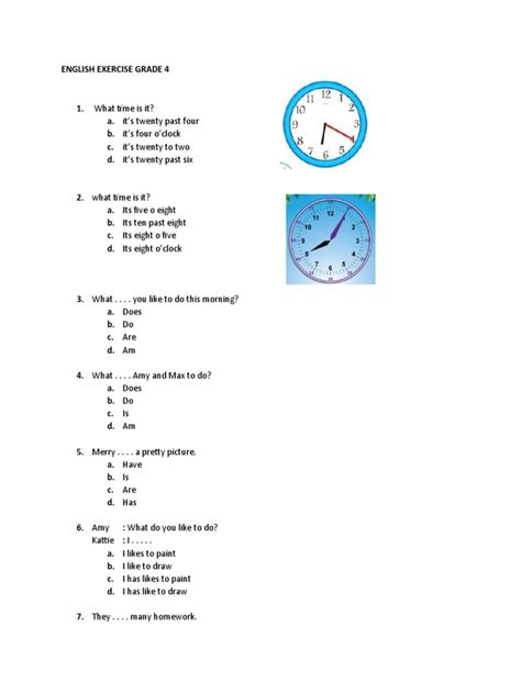 English Exercise Grade 4 | PDF