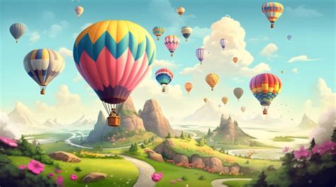 Premium Photo Bunch Of Hot Air Balloons Flying Over Lush Green Field