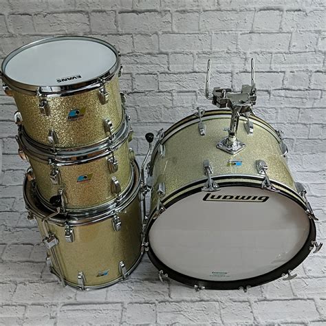 Ludwig Vintage 4pc 1970s Silver Sparkle Drum Kit Evolution Music