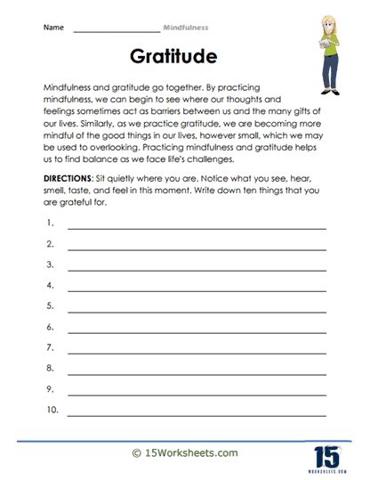 Mindfulness Worksheets - 15 Worksheets.com