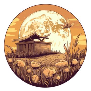 Harvest Moon Vector, Sticker Clipart Circle With A Moon And Trees ...