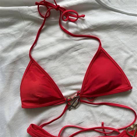 White Fox Red Heart Bikini Set Both Size S Minor Depop