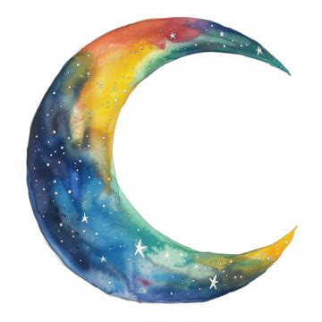 Colorful Watercolor Painting Of Moon And Stars Watercolor Painting