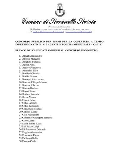 Elenco Concorrenti Ammessi Comune Di Serravalle Scrivia