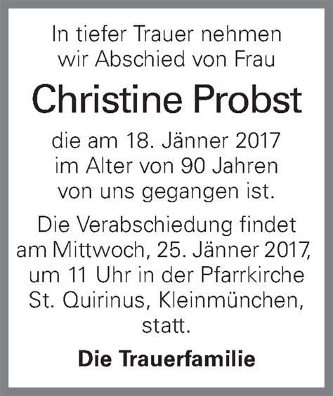 Traueranzeigen Von Christine Probst Wirtrauern At