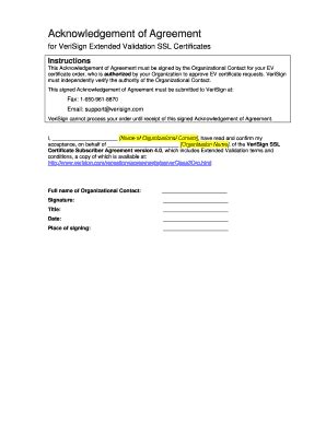 Fillable Online Acknowledgement Of Agreement Ssl Certificaten Fax