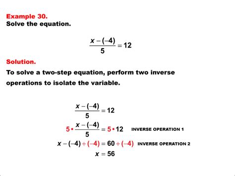 Math Example: Solving Two-Step Equations: Example 30 | Media4Math