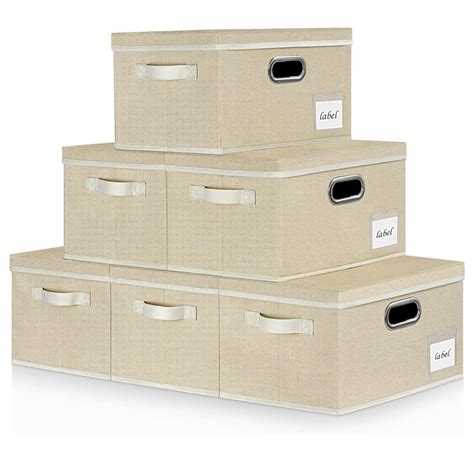 Drevy Extra Large Storage Bins with Lids（6-Pack）, Foldable Linen Fabric ...