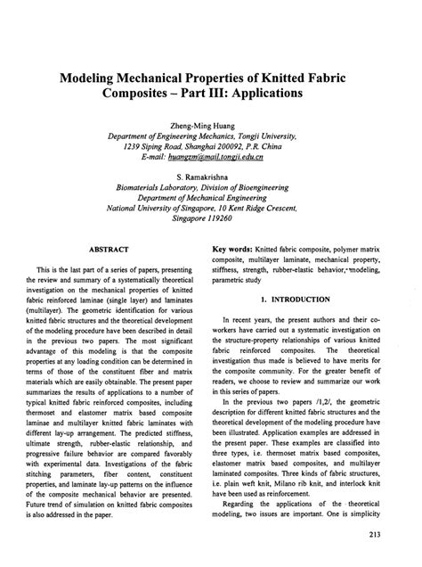 PDF Modeling Mechanical Properties Of Knitted Fabric Composites